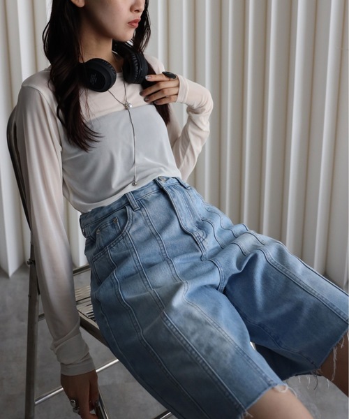 YENNA（イェンナ）の「【シアーロングスリーブTシャツ】レイヤードスタイル（Tシャツ/カットソー・レディース・ベージュ/ブラウン/アイボリー/ブラック・FREE）」の9枚目の写真