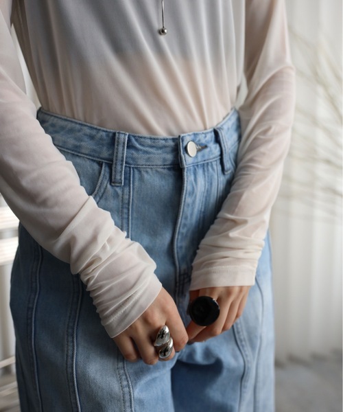 YENNA（イェンナ）の「【シアーロングスリーブTシャツ】レイヤードスタイル（Tシャツ/カットソー・レディース・ベージュ/ブラウン/アイボリー/ブラック・FREE）」の14枚目の写真