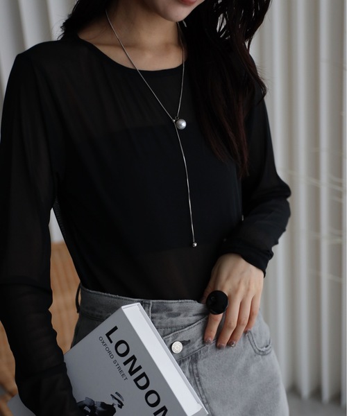 YENNA（イェンナ）の「【シアーロングスリーブTシャツ】レイヤードスタイル（Tシャツ/カットソー・レディース・ベージュ/ブラウン/アイボリー/ブラック・FREE）」の15枚目の写真