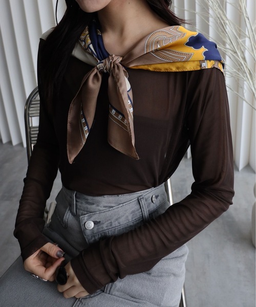 YENNA（イェンナ）の「【シアーロングスリーブTシャツ】レイヤードスタイル（Tシャツ/カットソー・レディース・ベージュ/ブラウン/アイボリー/ブラック・FREE）」の22枚目の写真