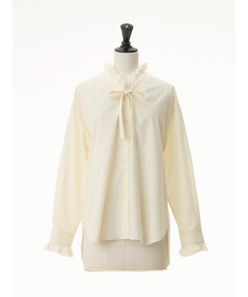 STRAWBERRY-FIELDS（ストロベリーフィールズ）の「シルキーブロード_Vネックフリルボウタイブラウス（シャツ/ブラウス・レディース・オフホワイト/サックスブルー/ブラック・2）」の14枚目の写真