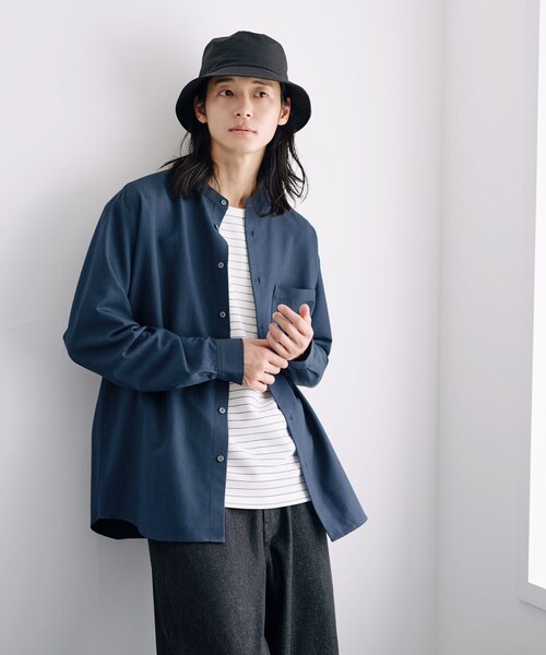 COMME CA ISM（コムサイズム）の「ウールライク バンドカラー 長袖シャツ（シャツ/ブラウス・メンズ・ブラック/グレー/ホワイト/ブラウン/ネイビー・SMALL/MEDIUM/LARGE）」の5枚目の写真