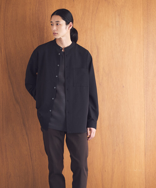 COMME CA ISM（コムサイズム）の「ウールライク バンドカラー 長袖シャツ（シャツ/ブラウス・メンズ・ブラック/グレー/ホワイト/ブラウン/ネイビー・SMALL/MEDIUM/LARGE）」の15枚目の写真