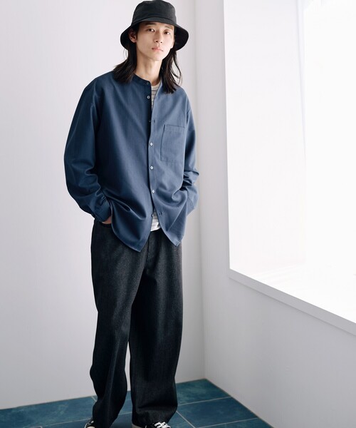 COMME CA ISM（コムサイズム）の「ウールライク バンドカラー 長袖シャツ（シャツ/ブラウス・メンズ・ブラック/グレー/ホワイト/ブラウン/ネイビー・SMALL/MEDIUM/LARGE）」の21枚目の写真