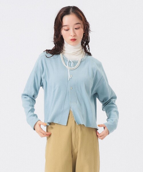 BEAMS BOY(ビームスボーイ)の「【2/5再値下げ】ヘンリーネック レース カーディガン(カーディガン/ボレロ・レディース・チャコールグレー/サックスブルー/ホワイト系その他7・ONE SIZE)」の1枚目の写真