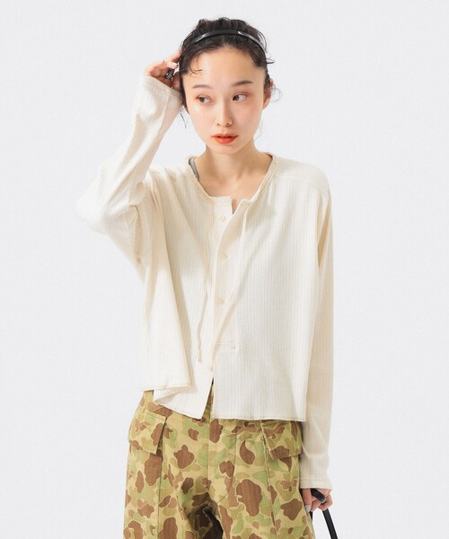 BEAMS BOY(ビームスボーイ)の「【2/5再値下げ】ヘンリーネック レース カーディガン(カーディガン/ボレロ・レディース・チャコールグレー/サックスブルー/ホワイト系その他7・ONE SIZE)」の2枚目の写真