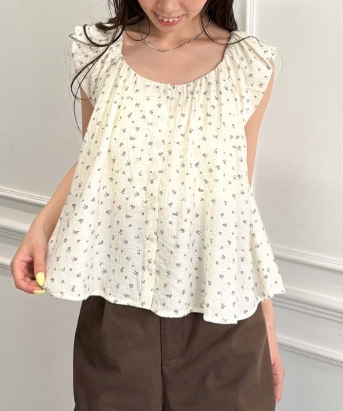 archives（アルシーヴ）の「バルーンノースリ花柄ブラウス（シャツ/ブラウス・レディース・ブルー/アイボリー/ネイビー・MEDIUM）」の2枚目の写真