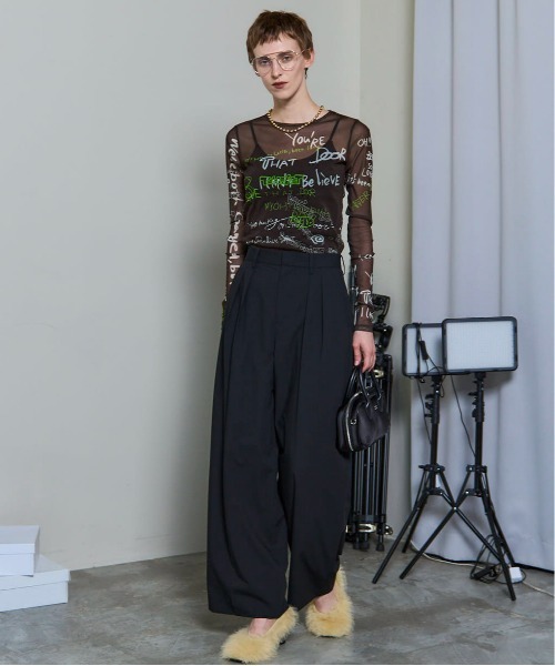 MAISON SPECIAL(メゾンスペシャル)の「Hand Writing Mesh Tops/ハンドライティングメッシュトップス(Tシャツ/カットソー・レディース・ブルー/ベージュ/チャコールグレー/ホワイト・FREE)」の8枚目の写真