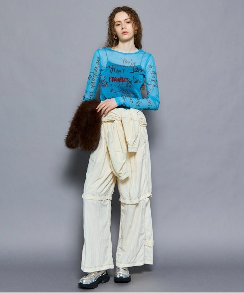 MAISON SPECIAL(メゾンスペシャル)の「Hand Writing Mesh Tops/ハンドライティングメッシュトップス(Tシャツ/カットソー・レディース・ブルー/ベージュ/チャコールグレー/ホワイト・FREE)」の10枚目の写真