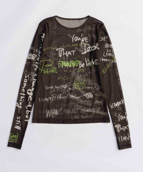 MAISON SPECIAL(メゾンスペシャル)の「Hand Writing Mesh Tops/ハンドライティングメッシュトップス(Tシャツ/カットソー・レディース・ブルー/ベージュ/チャコールグレー/ホワイト・FREE)」の15枚目の写真