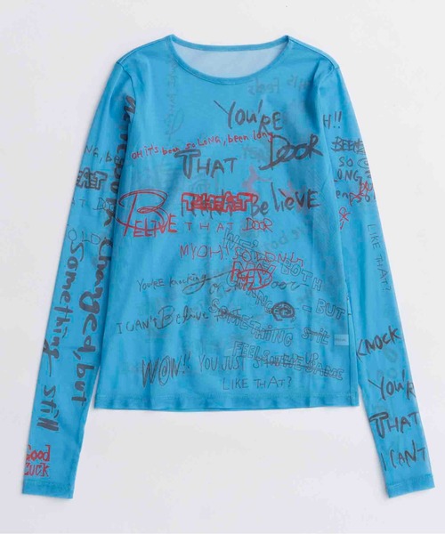 MAISON SPECIAL(メゾンスペシャル)の「Hand Writing Mesh Tops/ハンドライティングメッシュトップス(Tシャツ/カットソー・レディース・ブルー/ベージュ/チャコールグレー/ホワイト・FREE)」の16枚目の写真