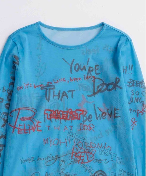 MAISON SPECIAL(メゾンスペシャル)の「Hand Writing Mesh Tops/ハンドライティングメッシュトップス(Tシャツ/カットソー・レディース・ブルー/ベージュ/チャコールグレー/ホワイト・FREE)」の17枚目の写真