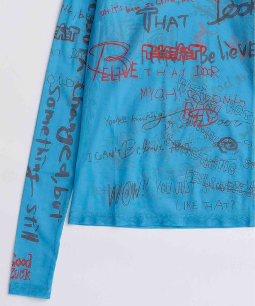 MAISON SPECIAL(メゾンスペシャル)の「Hand Writing Mesh Tops/ハンドライティングメッシュトップス(Tシャツ/カットソー・レディース・ブルー/ベージュ/チャコールグレー/ホワイト・FREE)」の18枚目の写真