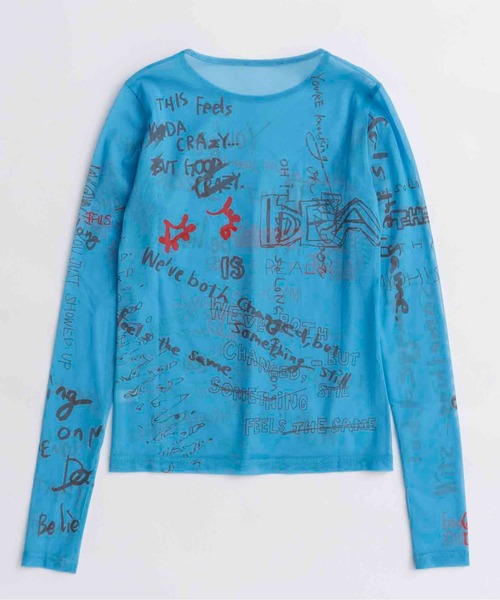 MAISON SPECIAL(メゾンスペシャル)の「Hand Writing Mesh Tops/ハンドライティングメッシュトップス(Tシャツ/カットソー・レディース・ブルー/ベージュ/チャコールグレー/ホワイト・FREE)」の20枚目の写真