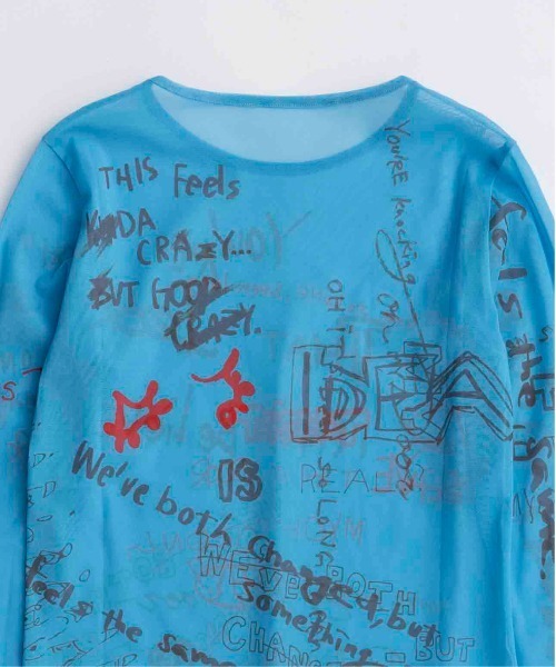 MAISON SPECIAL(メゾンスペシャル)の「Hand Writing Mesh Tops/ハンドライティングメッシュトップス(Tシャツ/カットソー・レディース・ブルー/ベージュ/チャコールグレー/ホワイト・FREE)」の21枚目の写真