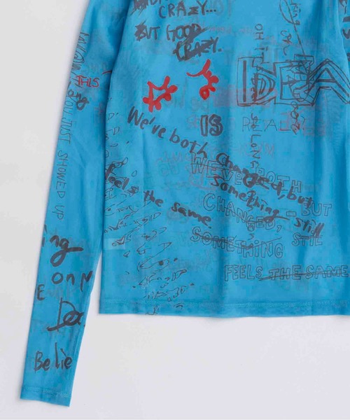 MAISON SPECIAL(メゾンスペシャル)の「Hand Writing Mesh Tops/ハンドライティングメッシュトップス(Tシャツ/カットソー・レディース・ブルー/ベージュ/チャコールグレー/ホワイト・FREE)」の22枚目の写真