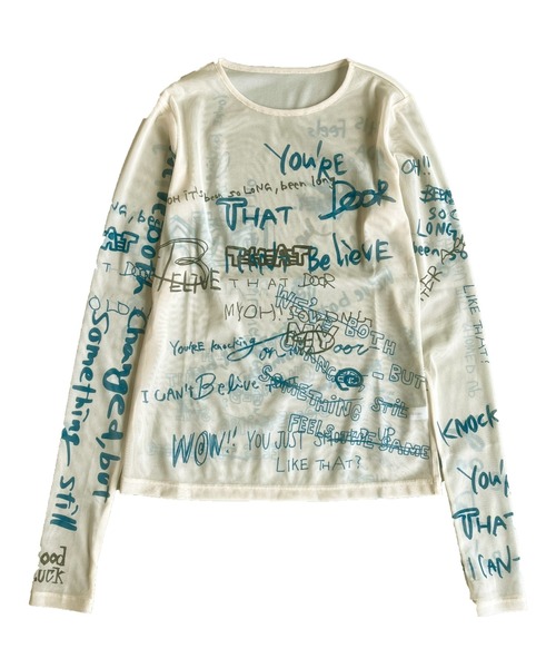 MAISON SPECIAL(メゾンスペシャル)の「Hand Writing Mesh Tops/ハンドライティングメッシュトップス(Tシャツ/カットソー・レディース・ブルー/ベージュ/チャコールグレー/ホワイト・FREE)」の6枚目の写真