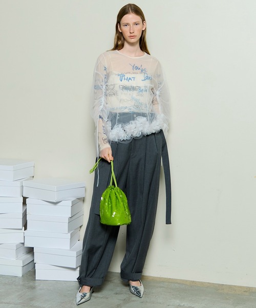 MAISON SPECIAL(メゾンスペシャル)の「Hand Writing Mesh Tops/ハンドライティングメッシュトップス(Tシャツ/カットソー・レディース・ブルー/ベージュ/チャコールグレー/ホワイト・FREE)」の5枚目の写真