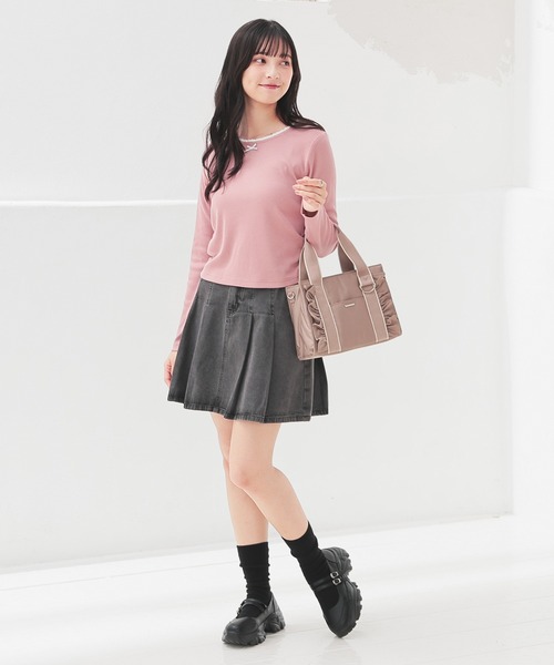 Honeys（ハニーズ）の「レース付トップス（Tシャツ/カットソー・レディース・ブラウン/ピンク/ホワイト/ヘザーチャコール・L/S/M）」の7枚目の写真