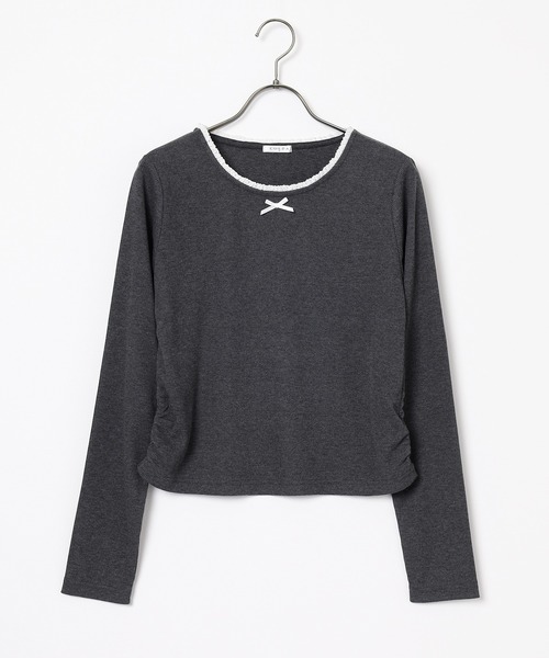 Honeys（ハニーズ）の「レース付トップス（Tシャツ/カットソー・レディース・ブラウン/ピンク/ホワイト/ヘザーチャコール・L/S/M）」の22枚目の写真