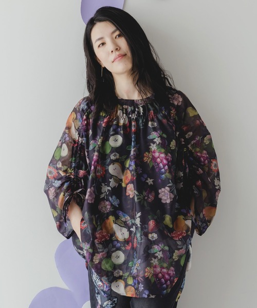 iS ScoLar 552273：ミックスフルーツ柄シアーチュニック 552273：ミックスフルーツ柄シアーチュニック（チュニック）｜iS