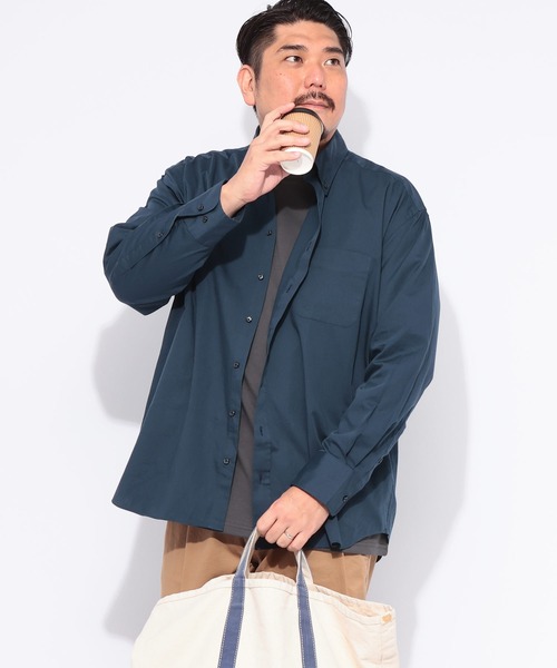 B&T CLUB（ビーティークラブ）の「B＆T CLUB (ビーアンドティークラブ) みつぼしシャツ 無地＆柄 ナチュラル ストレッチ ツイルボタンダウン 長袖 シャツ（シャツ/ブラウス・メンズ・ネイビー/C/ダークネイビー/A/B/ブルー/グレー/ブラック/ワイン/ホワイト×ブラック/ダークブルー/グリーン・X3(6L～7L)/X2(4L～5L)/X1(3L～4L)）」の6枚目の写真