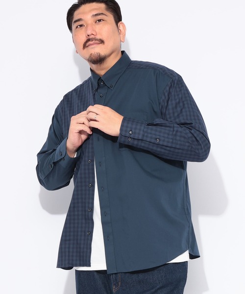 B&T CLUB（ビーティークラブ）の「B＆T CLUB (ビーアンドティークラブ) みつぼしシャツ 無地＆柄 ナチュラル ストレッチ ツイルボタンダウン 長袖 シャツ（シャツ/ブラウス・メンズ・ネイビー/C/ダークネイビー/A/B/ブルー/グレー/ブラック/ワイン/ホワイト×ブラック/ダークブルー/グリーン・X3(6L～7L)/X2(4L～5L)/X1(3L～4L)）」の12枚目の写真