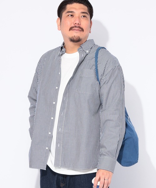 B&T CLUB（ビーティークラブ）の「B＆T CLUB (ビーアンドティークラブ) みつぼしシャツ 無地＆柄 ナチュラル ストレッチ ツイルボタンダウン 長袖 シャツ（シャツ/ブラウス・メンズ・ネイビー/C/ダークネイビー/A/B/ブルー/グレー/ブラック/ワイン/ホワイト×ブラック/ダークブルー/グリーン・X3(6L～7L)/X2(4L～5L)/X1(3L～4L)）」の7枚目の写真