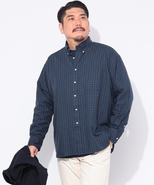 B&T CLUB（ビーティークラブ）の「B＆T CLUB (ビーアンドティークラブ) みつぼしシャツ 無地＆柄 ナチュラル ストレッチ ツイルボタンダウン 長袖 シャツ（シャツ/ブラウス・メンズ・ネイビー/C/ダークネイビー/A/B/ブルー/グレー/ブラック/ワイン/ホワイト×ブラック/ダークブルー/グリーン・X3(6L～7L)/X2(4L～5L)/X1(3L～4L)）」の9枚目の写真