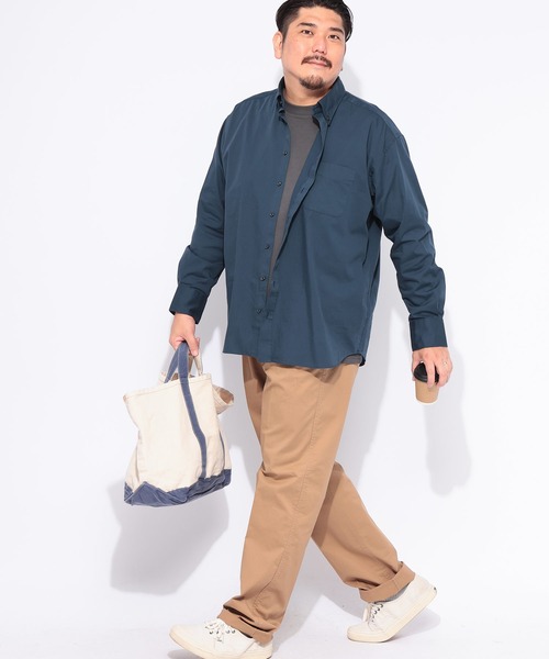B&T CLUB（ビーティークラブ）の「B＆T CLUB (ビーアンドティークラブ) みつぼしシャツ 無地＆柄 ナチュラル ストレッチ ツイルボタンダウン 長袖 シャツ（シャツ/ブラウス・メンズ・ネイビー/C/ダークネイビー/A/B/ブルー/グレー/ブラック/ワイン/ホワイト×ブラック/ダークブルー/グリーン・X3(6L～7L)/X2(4L～5L)/X1(3L～4L)）」の21枚目の写真