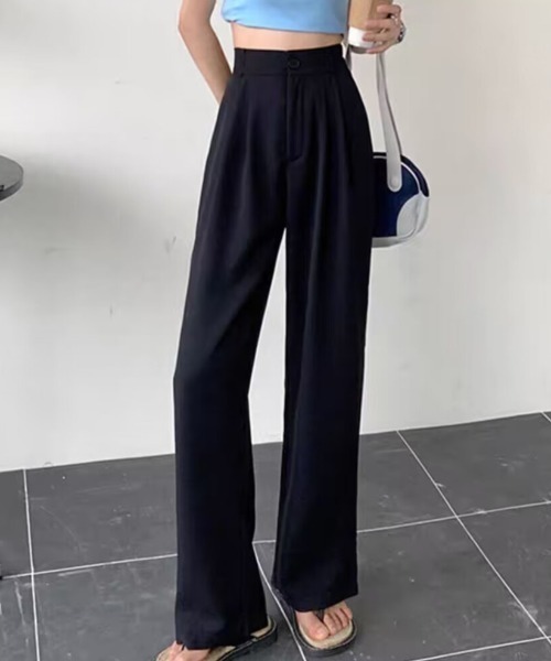 cammie(キャミー)の「2タックスラックス(スラックス・レディース・ブラック/オフホワイト/ダークブラウン/モカ・M/L)」の1枚目の写真