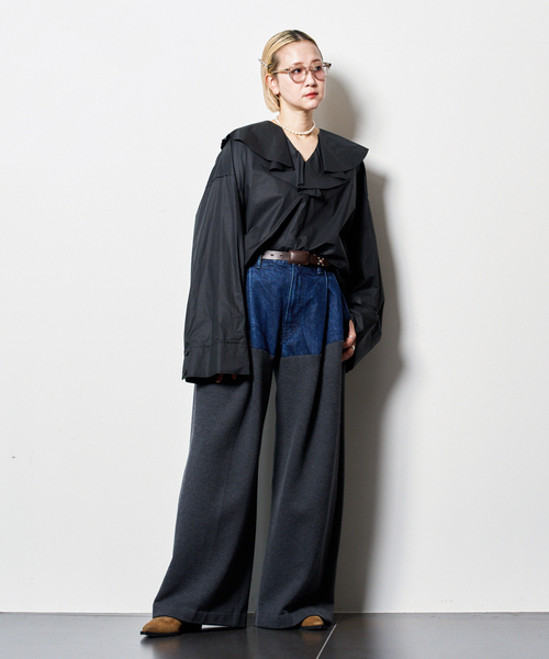 セール】TANAKA 別注 COMBI WIDE TROUSERS ST-232-DG[SWEAT]：デニム
