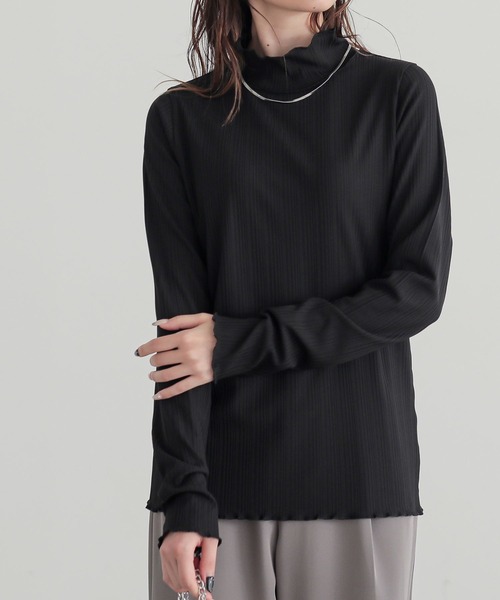 n'OrLABEL(ノアールレーベル)の「【保湿】ランダムリブカットソー(Tシャツ/カットソー・レディース・アイボリー/ブラック/グレー系その他/ブラック系その他/グレー/ベージュ系その他・S~M/L~LL/3L)」の1枚目の写真