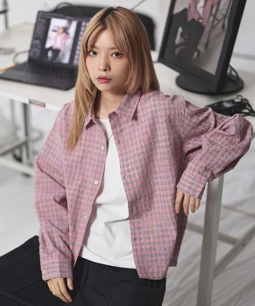 MSG（エムエスジー）の「ボックスシルエット ショート丈 マルチチェック長袖シャツ（シャツ/ブラウス・メンズ・ブラック/ネイビー/ライトブルー/ブルー/ピンク/ブラウン/ベージュ系/ピンク系/ブラック系/ブルー系・XL/L/M/S）」の9枚目の写真