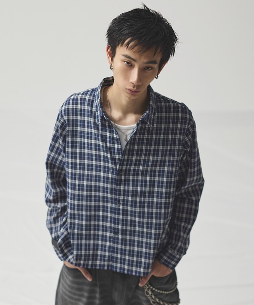 MSG（エムエスジー）の「ボックスシルエット ショート丈 マルチチェック長袖シャツ（シャツ/ブラウス・メンズ・ブラック/ネイビー/ライトブルー/ブルー/ピンク/ブラウン/ベージュ系/ピンク系/ブラック系/ブルー系・XL/L/M/S）」の7枚目の写真