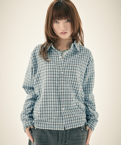 MSG（エムエスジー）の「ボックスシルエット ショート丈 マルチチェック長袖シャツ（シャツ/ブラウス・メンズ・ブラック/ネイビー/ライトブルー/ブルー/ピンク/ブラウン/ベージュ系/ピンク系/ブラック系/ブルー系・XL/L/M/S）」の5枚目の写真