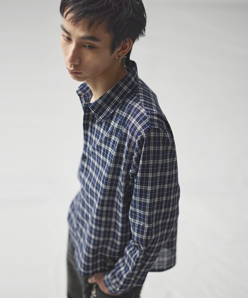 MSG（エムエスジー）の「ボックスシルエット ショート丈 マルチチェック長袖シャツ（シャツ/ブラウス・メンズ・ブラック/ネイビー/ライトブルー/ブルー/ピンク/ブラウン/ベージュ系/ピンク系/ブラック系/ブルー系・XL/L/M/S）」の15枚目の写真