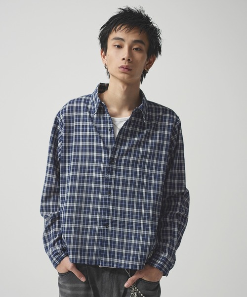 MSG（エムエスジー）の「ボックスシルエット ショート丈 マルチチェック長袖シャツ（シャツ/ブラウス・メンズ・ブラック/ネイビー/ライトブルー/ブルー/ピンク/ブラウン/ベージュ系/ピンク系/ブラック系/ブルー系・XL/L/M/S）」の16枚目の写真