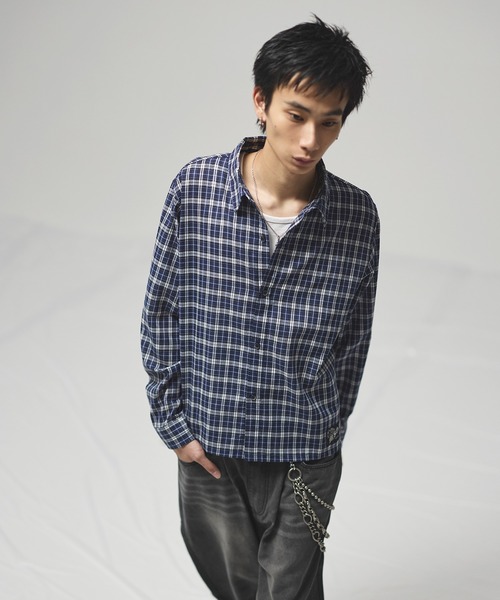 MSG（エムエスジー）の「ボックスシルエット ショート丈 マルチチェック長袖シャツ（シャツ/ブラウス・メンズ・ブラック/ネイビー/ライトブルー/ブルー/ピンク/ブラウン/ベージュ系/ピンク系/ブラック系/ブルー系・XL/L/M/S）」の19枚目の写真