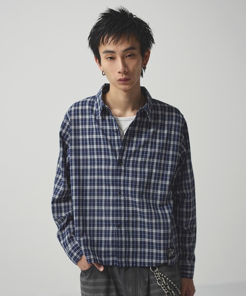 MSG（エムエスジー）の「ボックスシルエット ショート丈 マルチチェック長袖シャツ（シャツ/ブラウス・メンズ・ブラック/ネイビー/ライトブルー/ブルー/ピンク/ブラウン/ベージュ系/ピンク系/ブラック系/ブルー系・XL/L/M/S）」の18枚目の写真