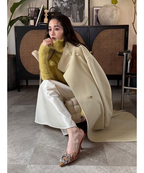 LAGUNAMOON(ラグナムーン)の「ウールジャージスタンドカラーコート(チェスターコート・レディース・ライトグリーン/ブラウン/チャコールグレー・SMALL/MEDIUM)」の4枚目の写真