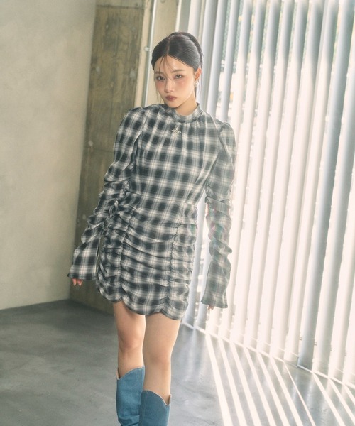 ANDGEEBEE（アンジービー）の「チェックギャザーミニワンピ（ワンピース・レディース・ブルー/ブラック・FREE）」の3枚目の写真