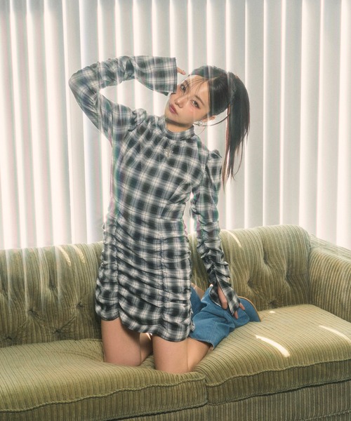 ANDGEEBEE（アンジービー）の「チェックギャザーミニワンピ（ワンピース・レディース・ブルー/ブラック・FREE）」の4枚目の写真