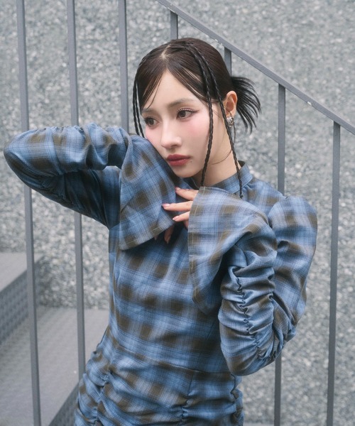 ANDGEEBEE（アンジービー）の「チェックギャザーミニワンピ（ワンピース・レディース・ブルー/ブラック・FREE）」の9枚目の写真