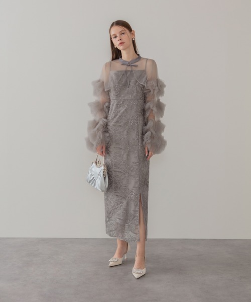 leja ドレスワンピース LEJA Dress Styling】 ☑ 花柄レースビジューカラーAライン