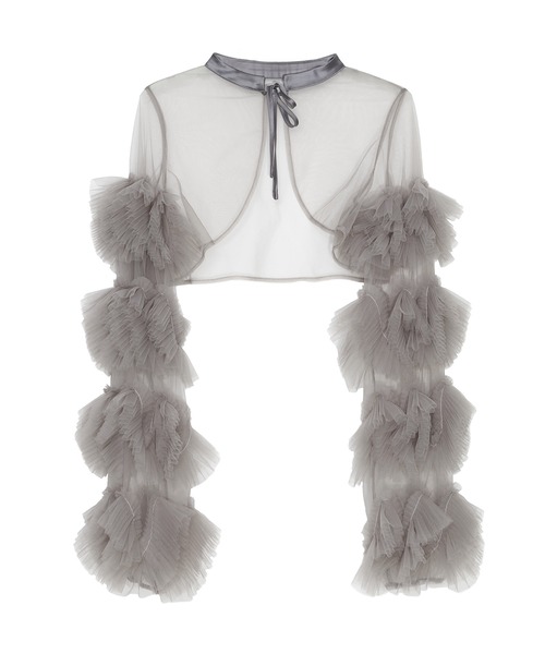 LEJA】フリルチュールスリーブリボンIラインワンピースドレス2点セット