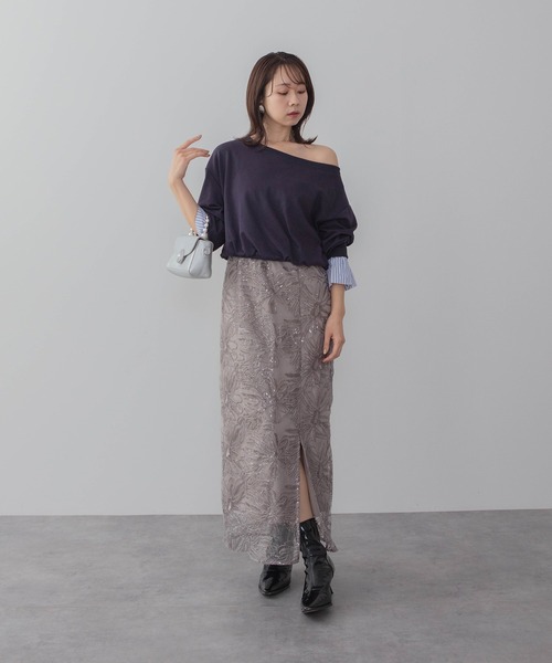 セール】【LEJA】フリルチュールスリーブリボンIラインワンピース