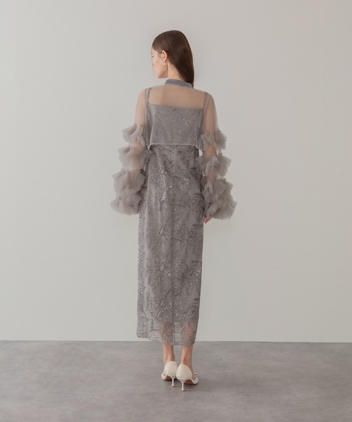 Leja(レジャ)の「【LEJA】フリルチュールスリーブリボンIラインワンピースドレス2点セット 美脚効果結婚式 パーティードレス 成人式 二次会 同窓会 お呼ばれ オケージョン 20代 30代(ドレス・レディース・ブラック/グレー/ブルー・MEDIUM/SMALL)」の14枚目の写真
