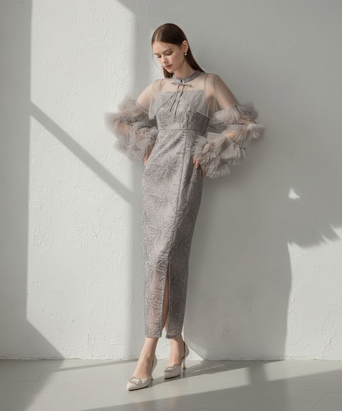 Leja(レジャ)の「【LEJA】フリルチュールスリーブリボンIラインワンピースドレス2点セット 美脚効果結婚式 パーティードレス 成人式 二次会 同窓会 お呼ばれ オケージョン 20代 30代(ドレス・レディース・ブラック/グレー/ブルー・MEDIUM/SMALL)」の17枚目の写真