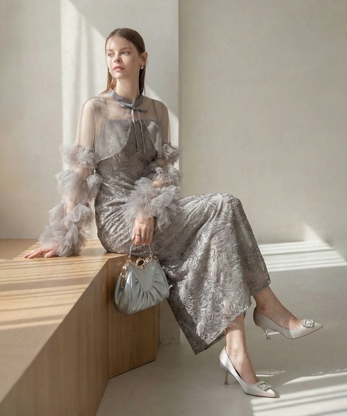 Leja(レジャ)の「【LEJA】フリルチュールスリーブリボンIラインワンピースドレス2点セット 美脚効果結婚式 パーティードレス 成人式 二次会 同窓会 お呼ばれ オケージョン 20代 30代(ドレス・レディース・ブラック/グレー/ブルー・MEDIUM/SMALL)」の18枚目の写真